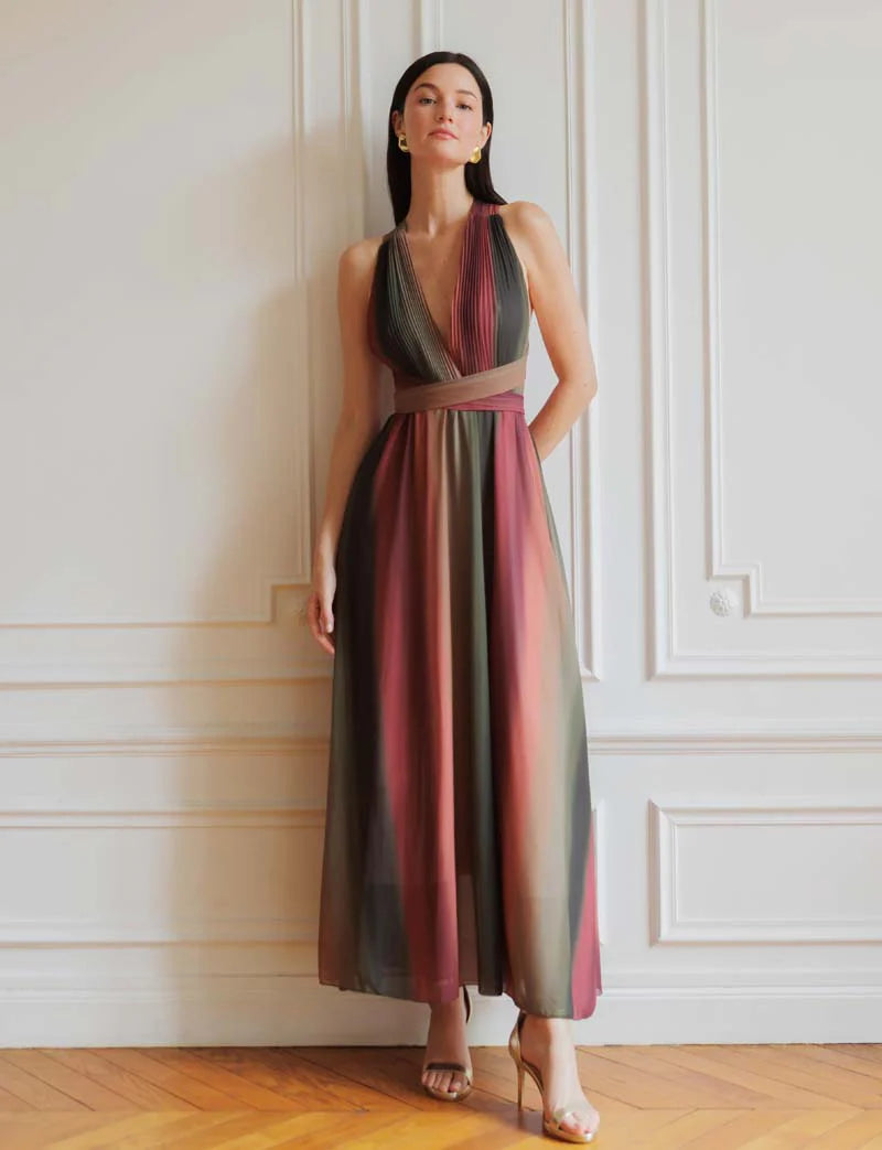 Francia /Vestido Glam multicolor terracota