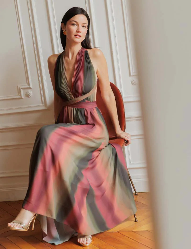 Francia /Vestido Glam multicolor terracota